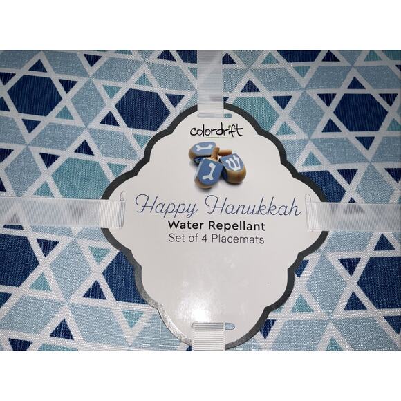 NEW COLORDRIFT HANUKKAH PLACEMATS STAR OF DAVID MENORAH WATER REPELLENT SET/4 - Picture 2 of 6